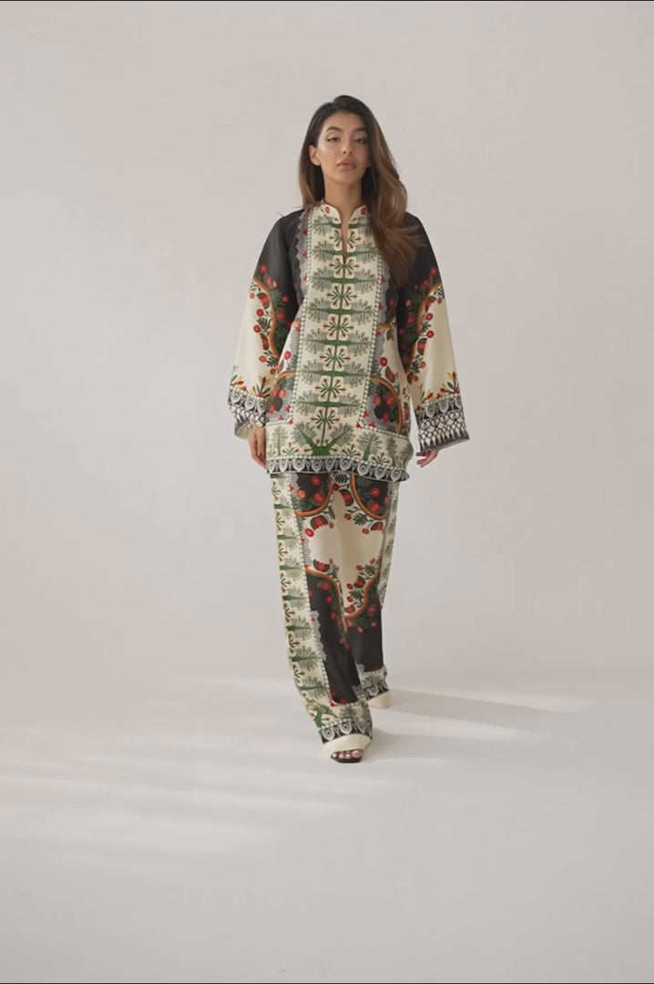 Women's Multi Color Korean BSY Printed Co-Ord Set - BlackBeads