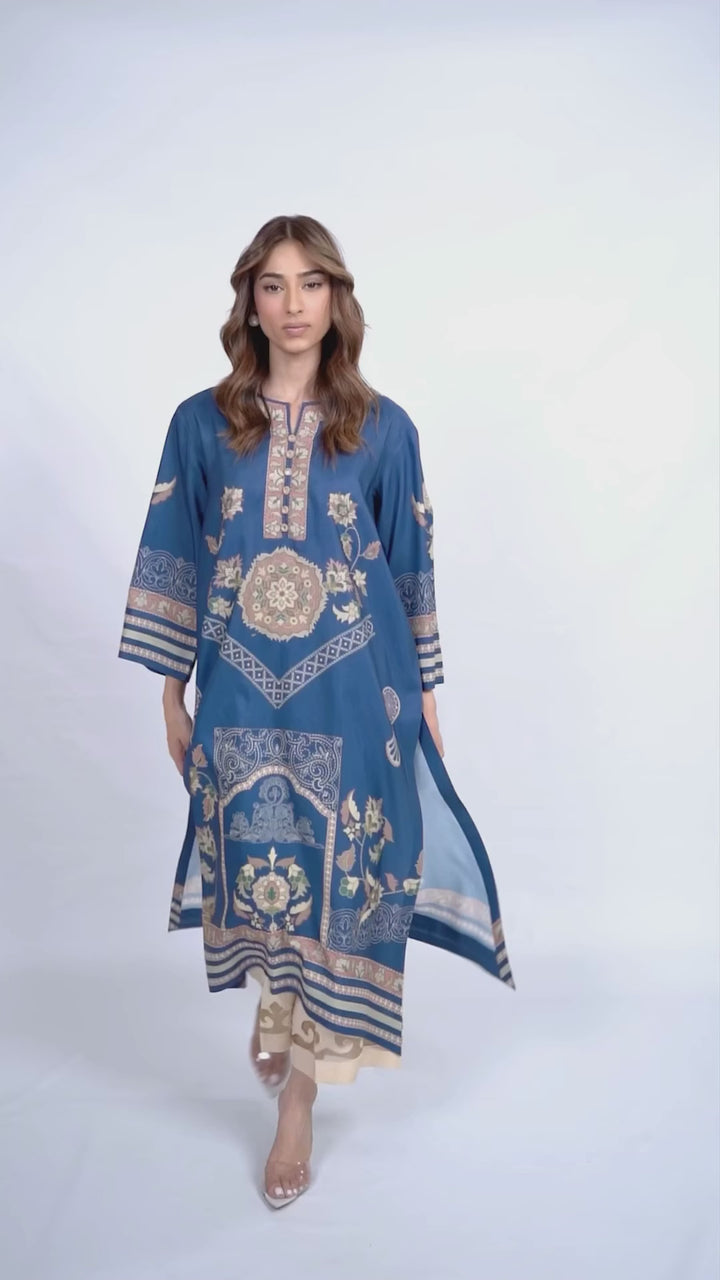 Women's Blue Cotton Floral Print Co-Ord Set