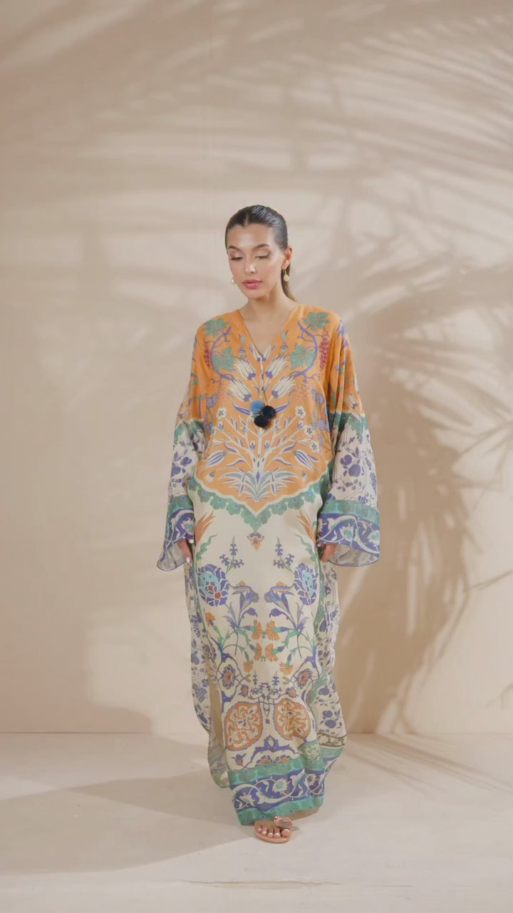 Women's Multi Color Silk Floral Print Kaftan