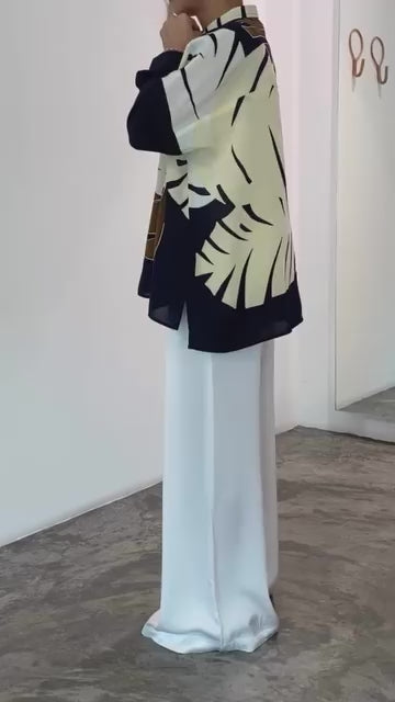 Women's Multi Color Roman Silk Blend Floral Print Top - BlackBeads