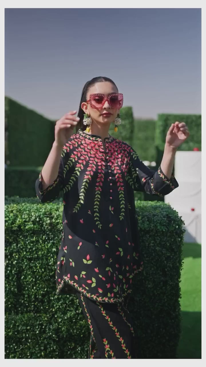 Women's Black Soft Bsy Crepe Printed Co-Ord Sets