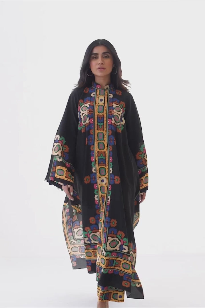 Women's Brown French Moss Floral Print Kaftan Set