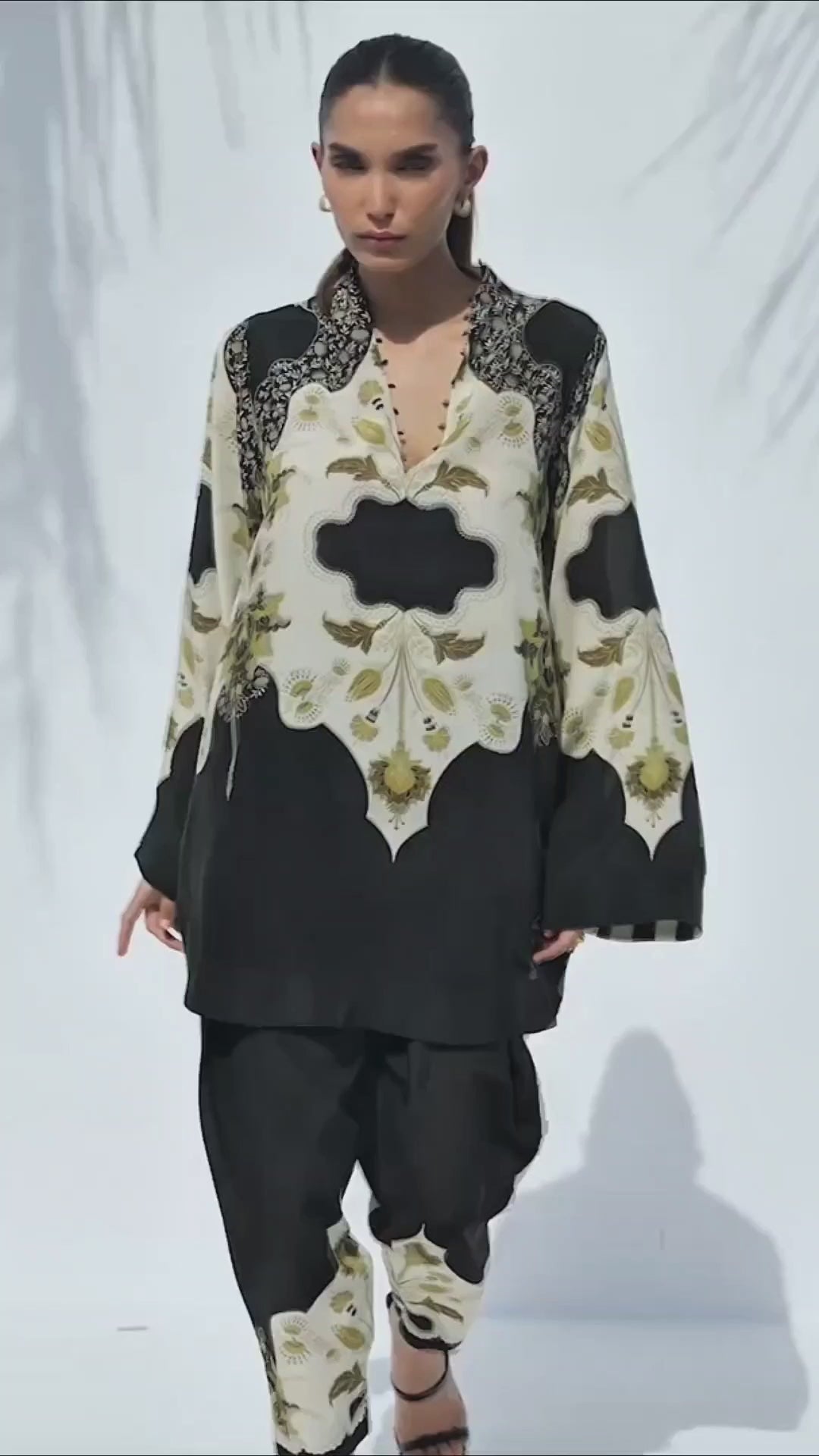 Women's Black Premium Soft Crepe Handwork Detailing On Neck Co-Ord Set