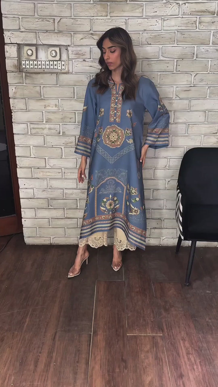 Women's Sky Blue Cotton Floral Print Co-Ord Set