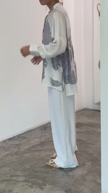 Women's White Roman Silk Blend Floral Print Top - BlackBeads