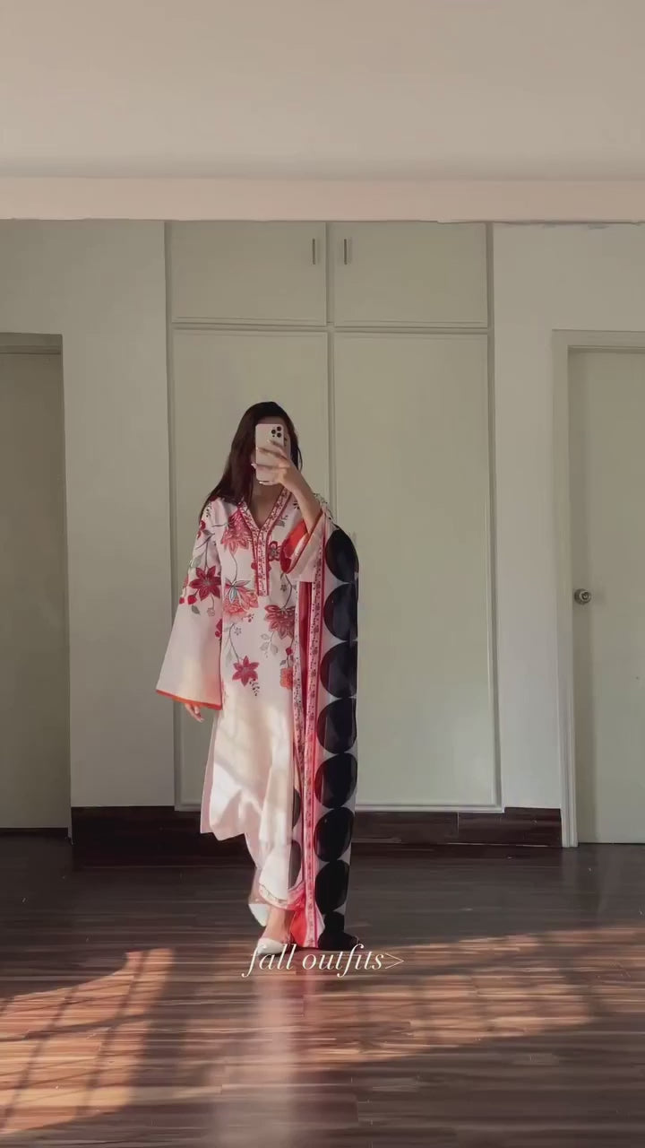 Women's Beige Premium Soft Crepe Floral Printed Kurta Set