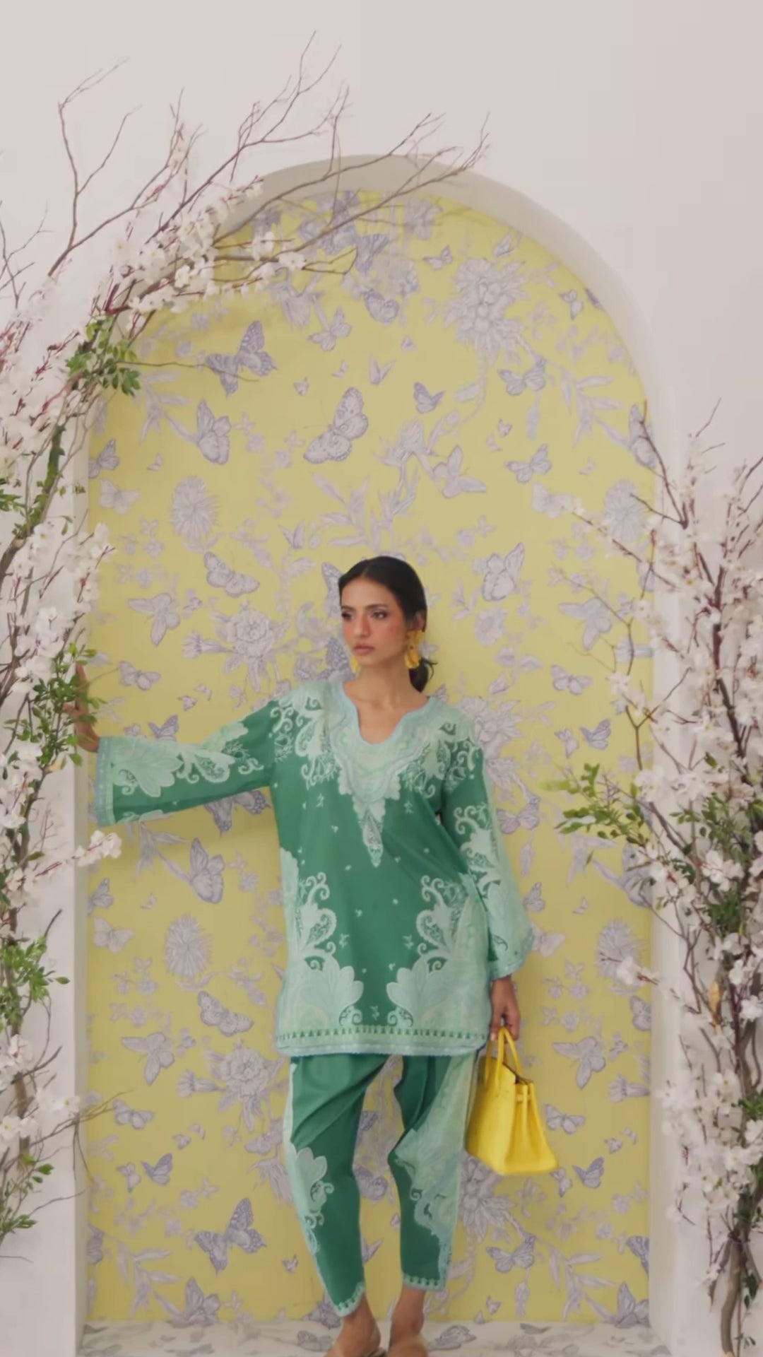 Women's Sea Green Crepe Lace Work Co-Ord Set