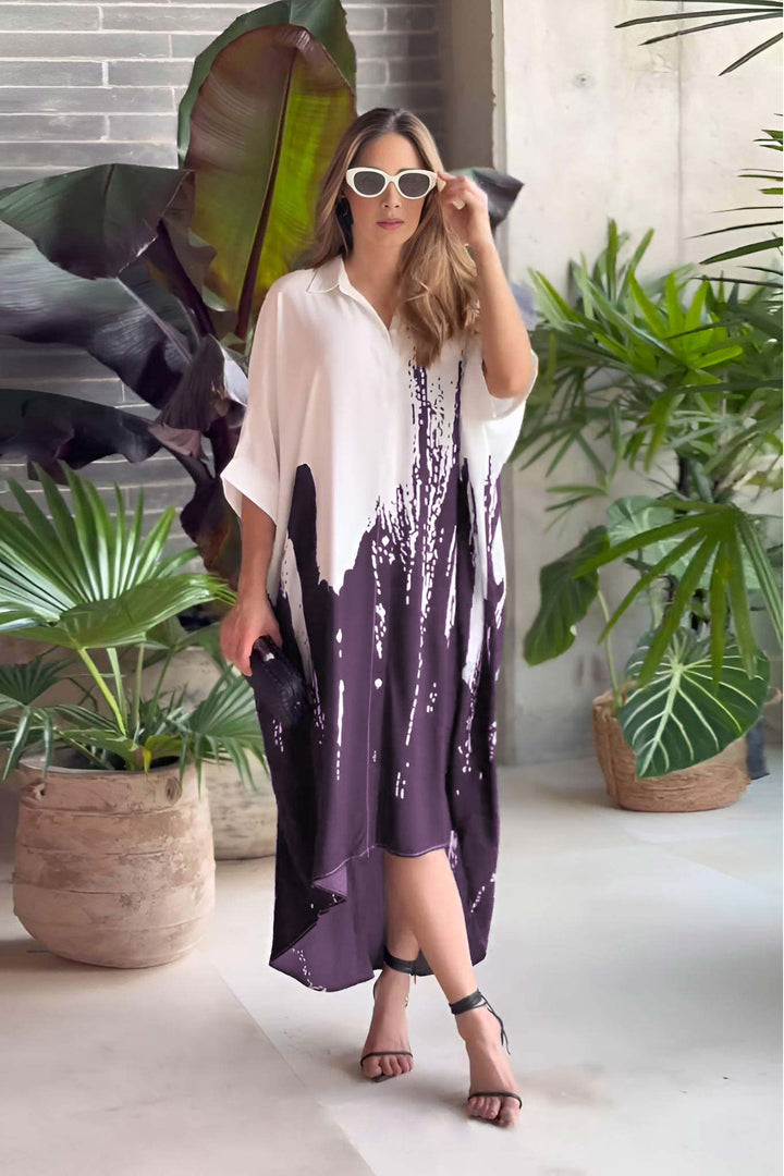 Women's Purple Butter Crepe Printed Kaftans - BlackBeads