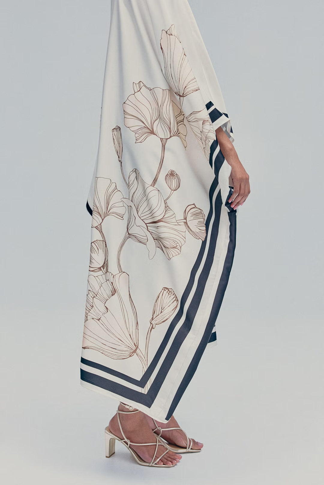 Women's White Heavy Cotton Blend Floral Print Kaftan