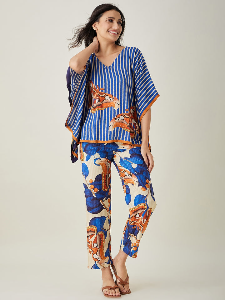 women's Blue Fluttery Dream Pajama Set - The Kaftan Company