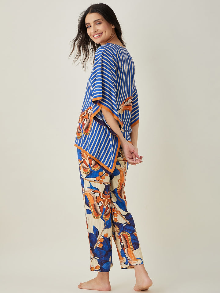 women's Blue Fluttery Dream Pajama Set - The Kaftan Company
