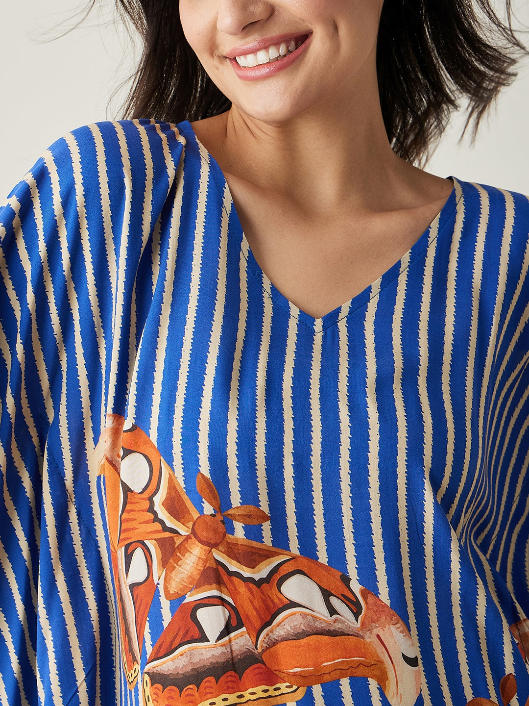 women's Blue Fluttery Dream Pajama Set - The Kaftan Company