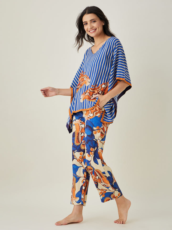 women's Blue Fluttery Dream Pajama Set - The Kaftan Company