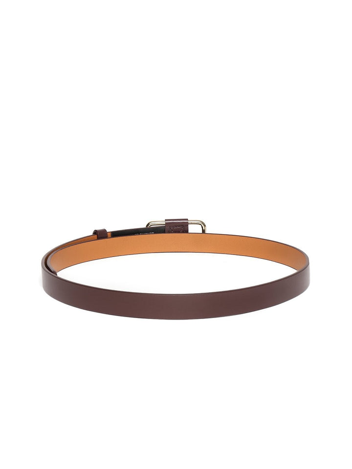 Women's Brown Slider Buckle Slim Leather Belt - SASSAFRAS