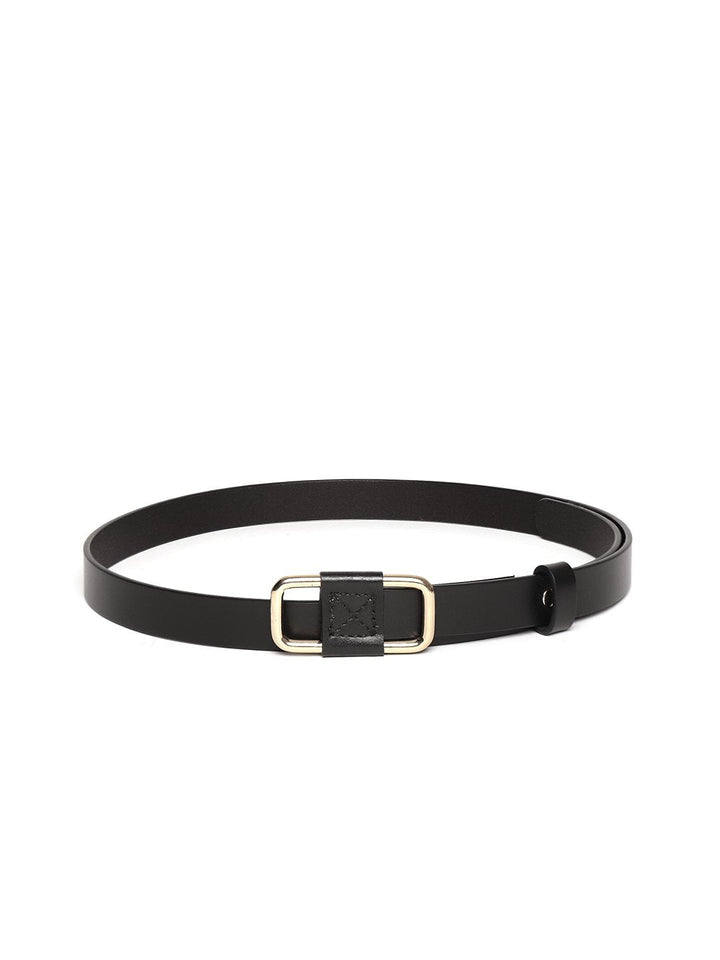 Women's Black Slider Buckle Slim Leather Belt - SASSAFRAS