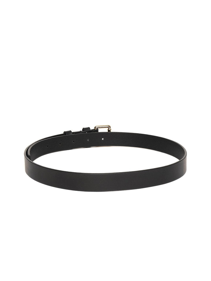 Women's Black Double Loop Leather Belt - SASSAFRAS