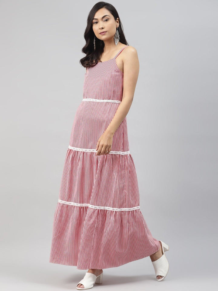 Women's Red Stripes Strappy Maxi Dress - SASSAFRAS