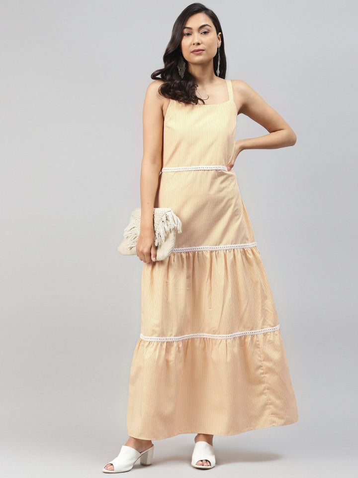 Women's Yellow Stripes Strappy Maxi Dress - SASSAFRAS