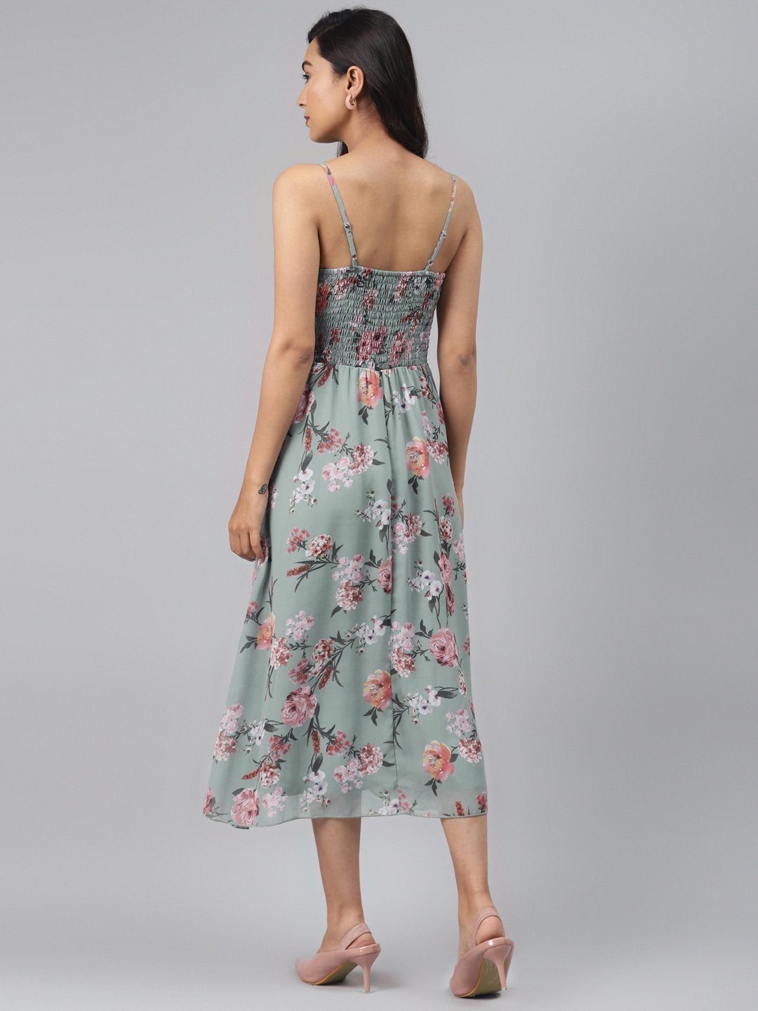 Women's Olive Floral Strappy Midi Dress - SASSAFRAS
