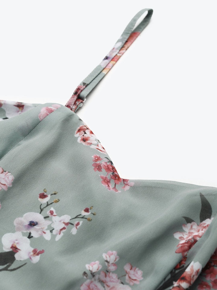 Women's Olive Floral Strappy Midi Dress - SASSAFRAS