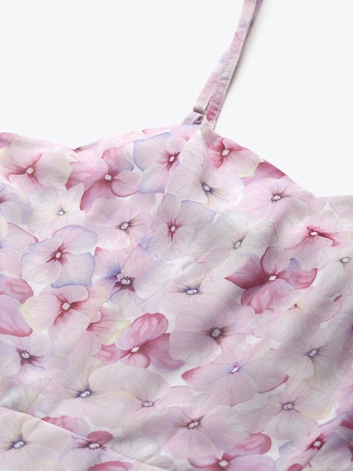 Women's Pink Floral Strappy Midi Dress - SASSAFRAS