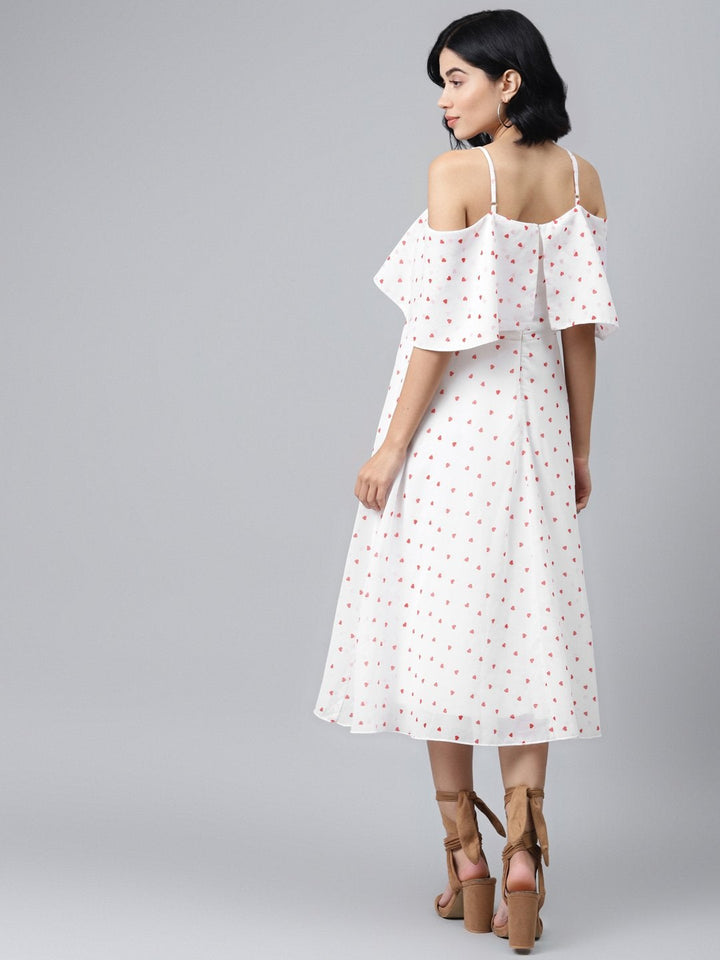 Women's White Strappy Red Hearts Cold Shoulder Dress - SASSAFRAS
