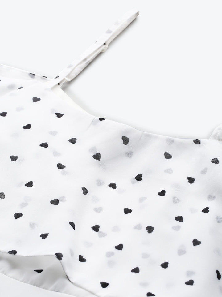 Women's White Strappy Black Hearts Cold Shoulder Dress - SASSAFRAS
