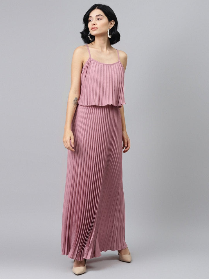 Women's Baked Pink Strappy Pleated Maxi Dress - SASSAFRAS