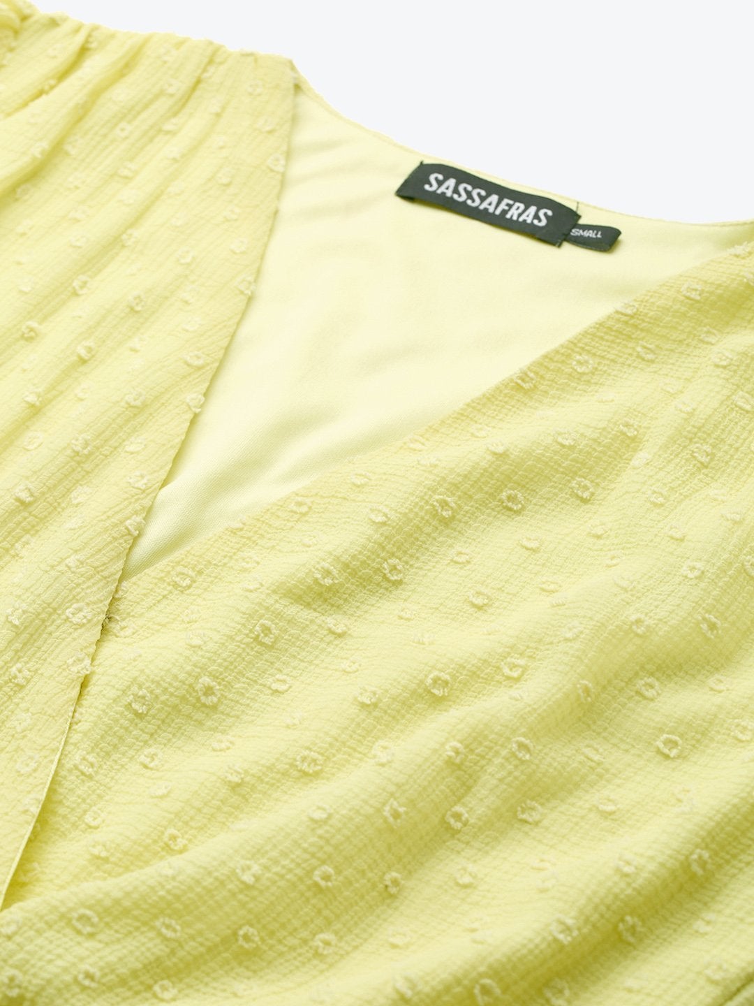 Women's Yellow Wrap Full Sleeves Dress - SASSAFRAS