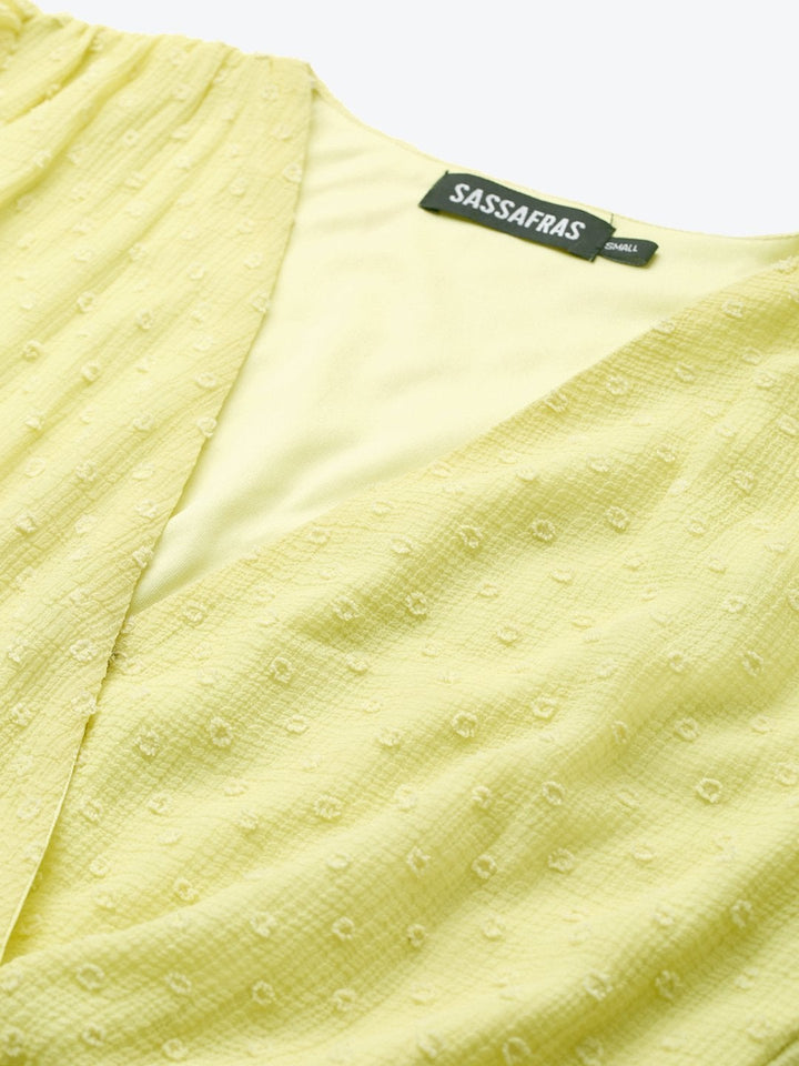 Women's Yellow Wrap Full Sleeves Dress - SASSAFRAS