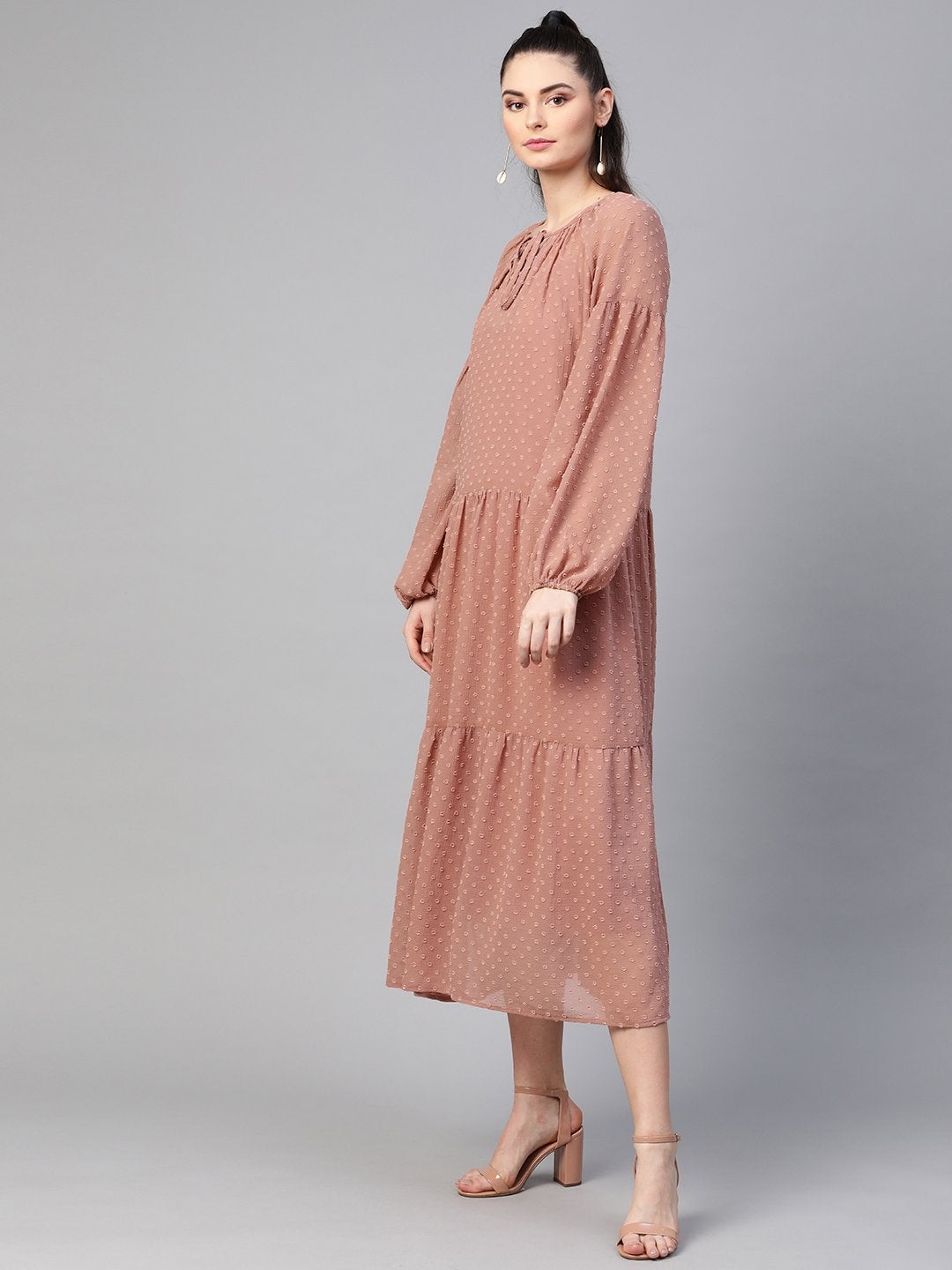 Women's Dusty Pink Tiered Maxi Dress With Inner - SASSAFRAS