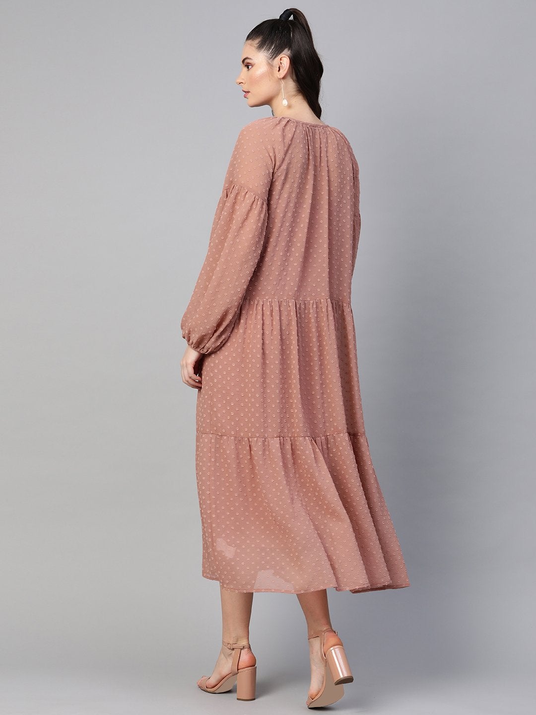 Women's Dusty Pink Tiered Maxi Dress With Inner - SASSAFRAS