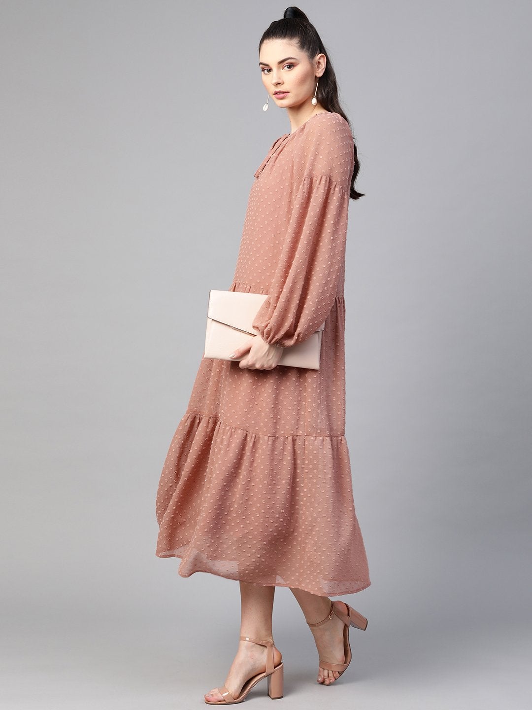 Women's Dusty Pink Tiered Maxi Dress With Inner - SASSAFRAS