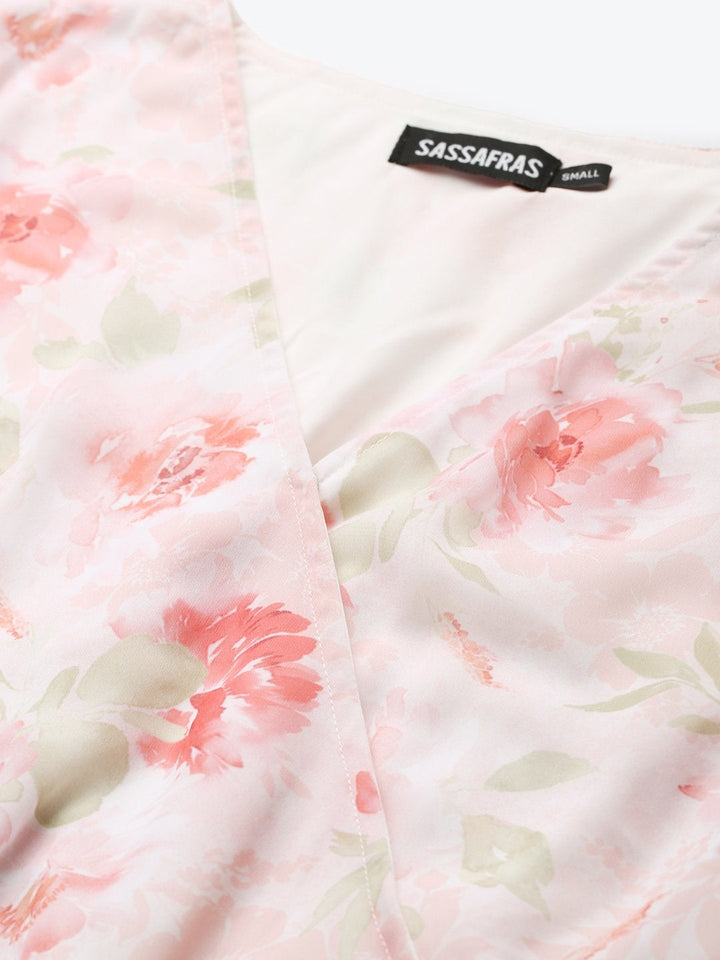 Women's Light Pink Floral Pleated Midi Dress - SASSAFRAS