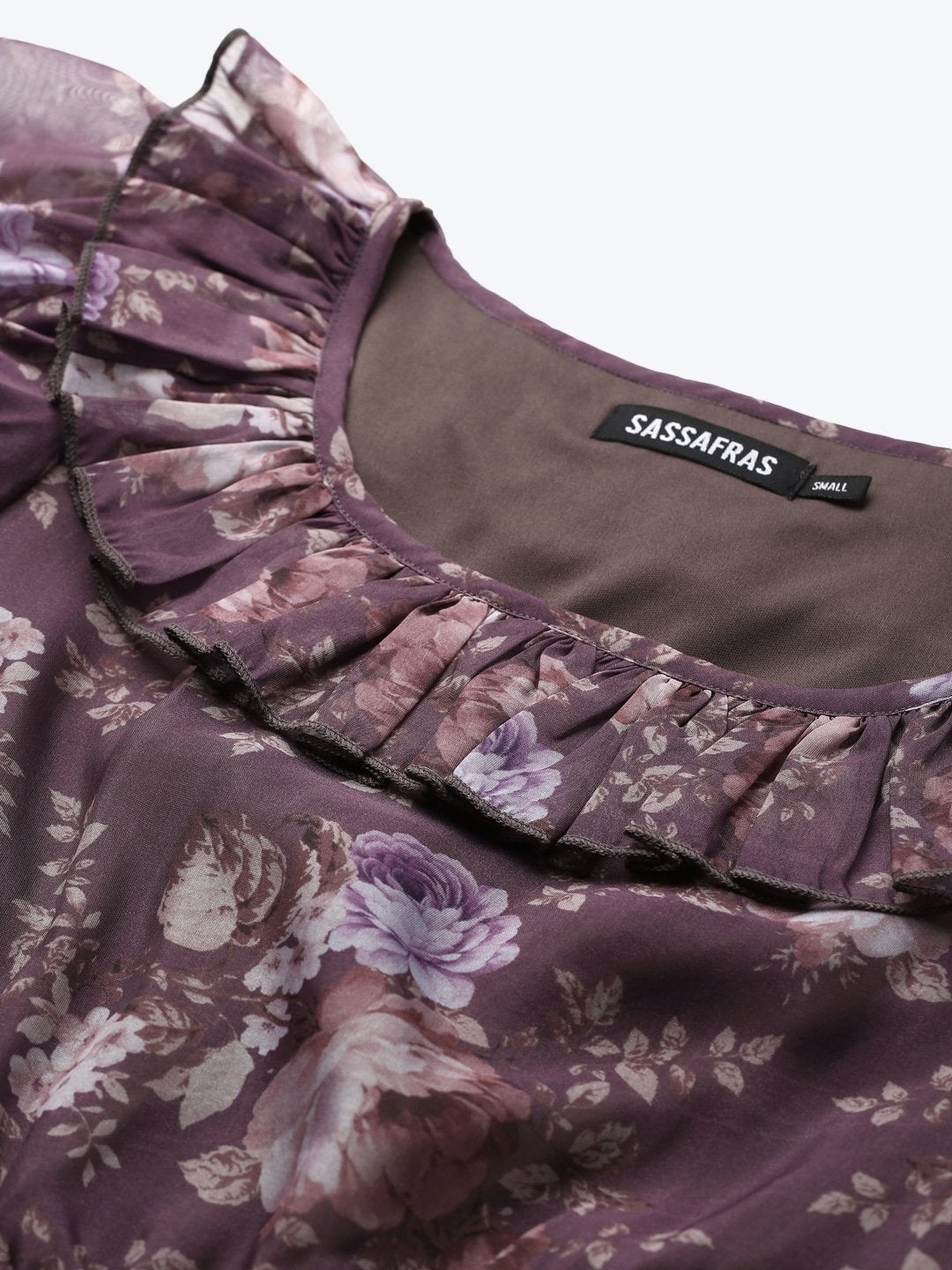 Women's Mauve Floral Puff Sleeve Tiered Dress - SASSAFRAS