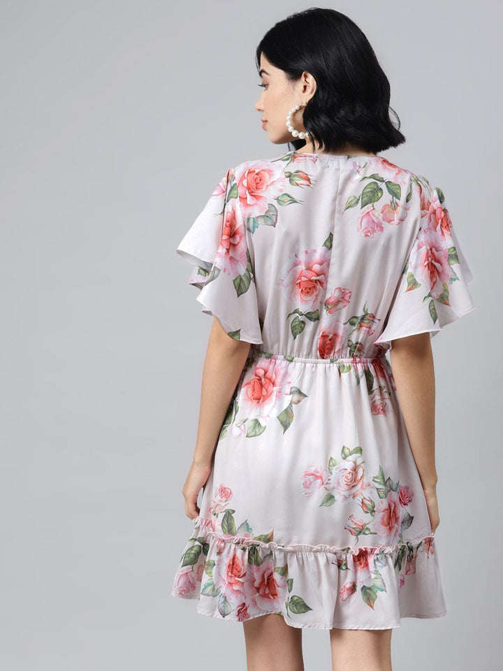 Women's Nude Floral Wrap Fit & Flare Dress - SASSAFRAS