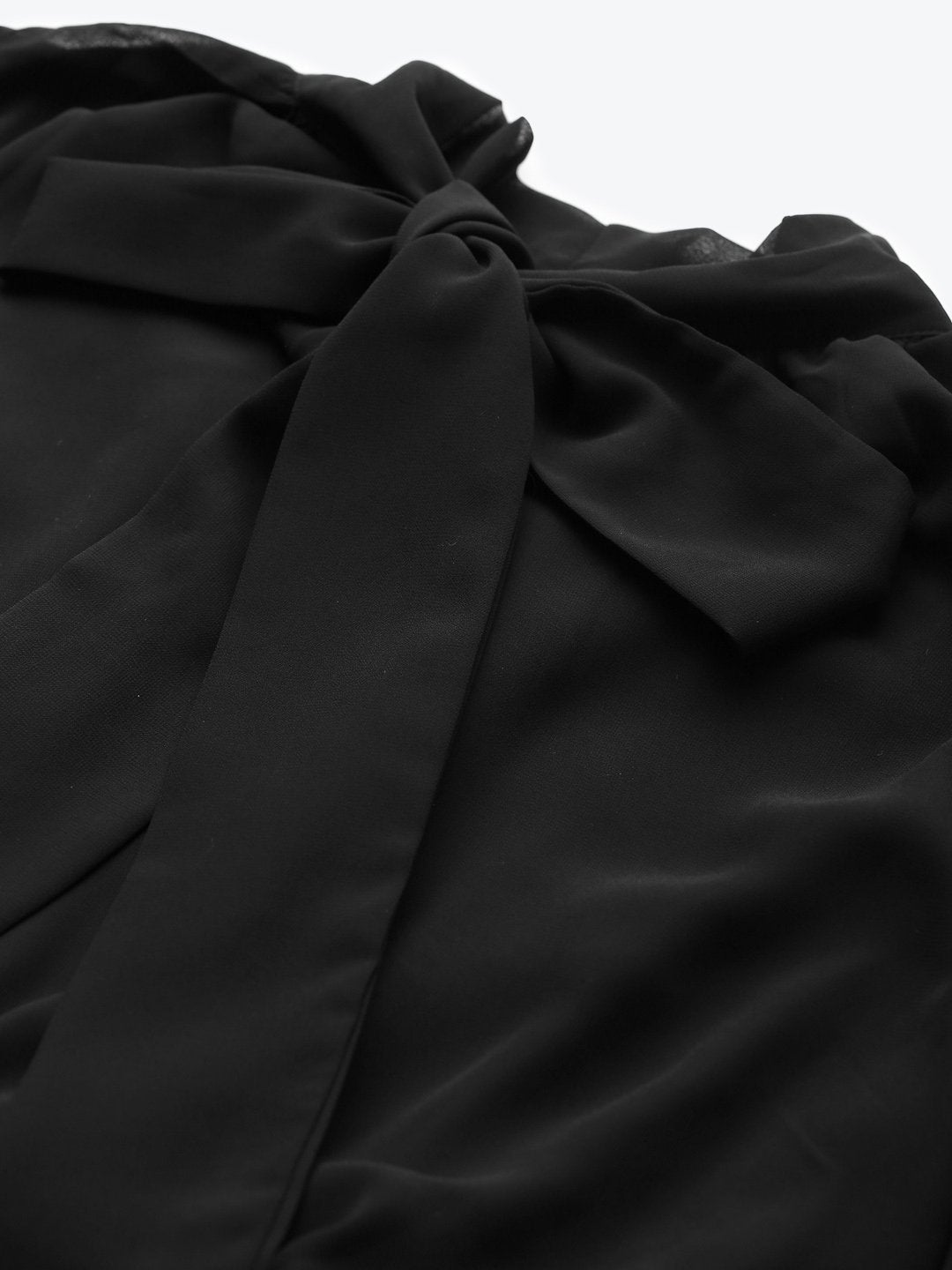Women's Black Neck Tie-Up Pleated Dress - SASSAFRAS