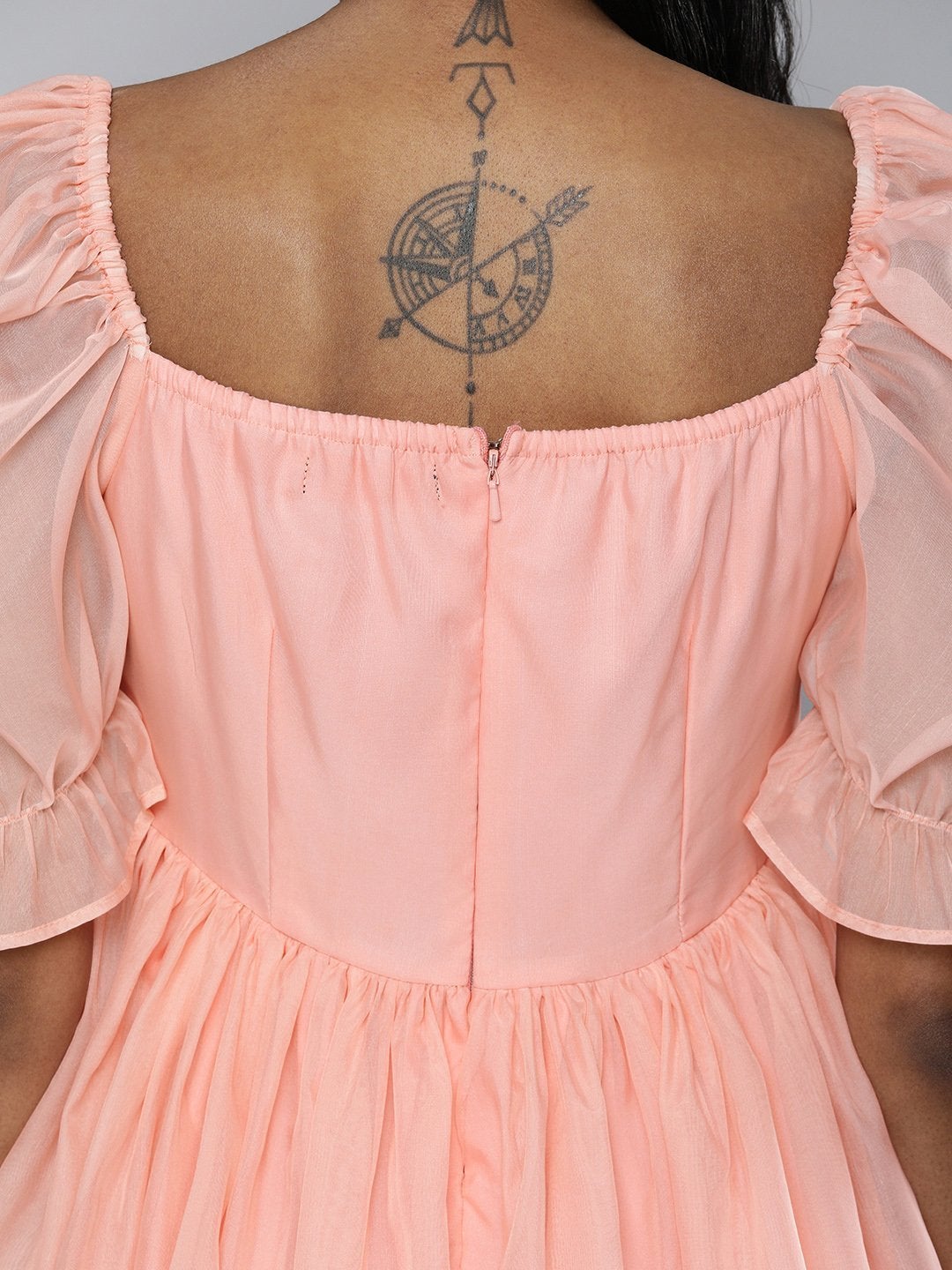 Women's Pastel Pink Organza Puff Sleeve Dress - SASSAFRAS