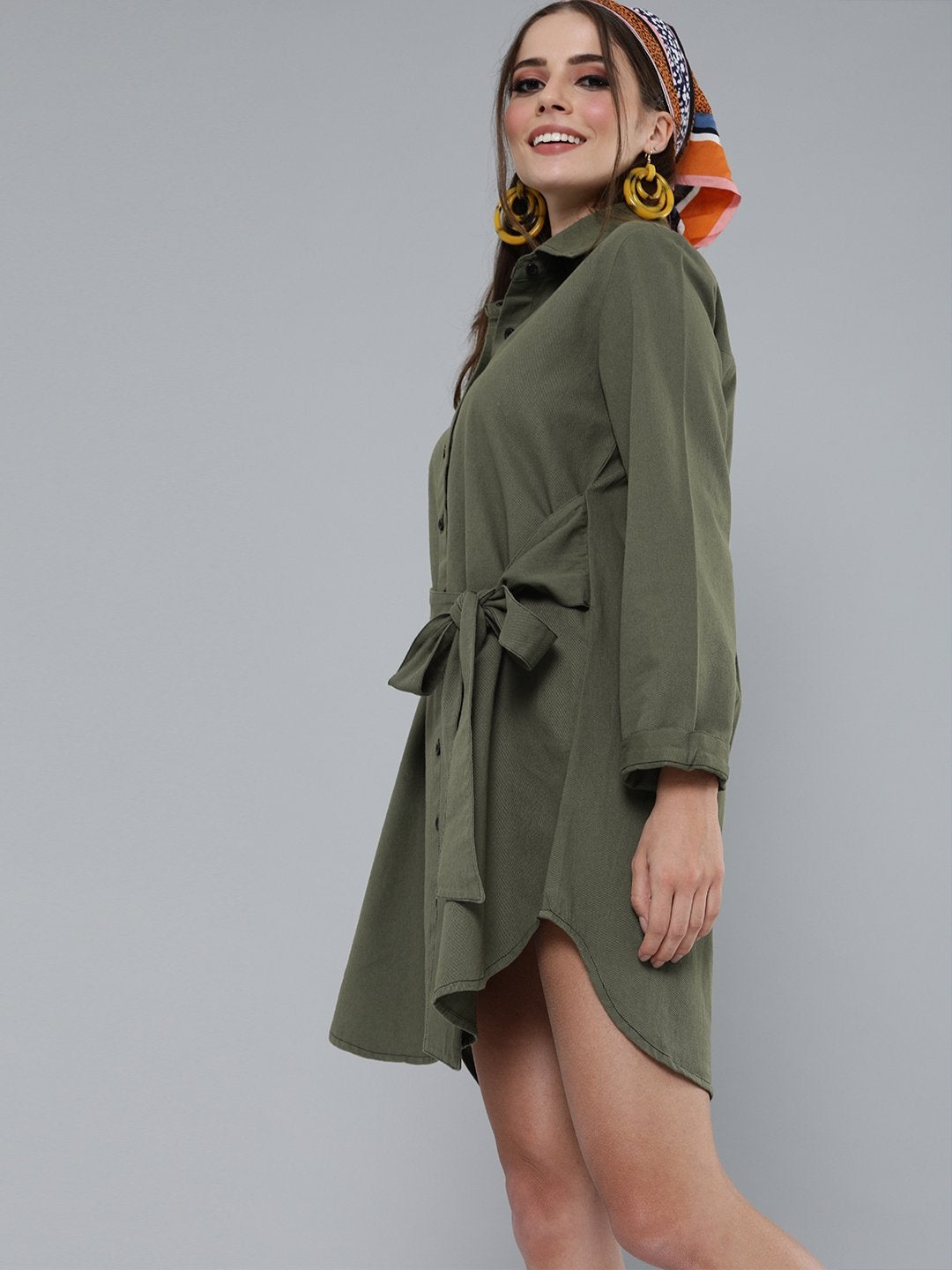 Women's Olive Shirt Dress - SASSAFRAS