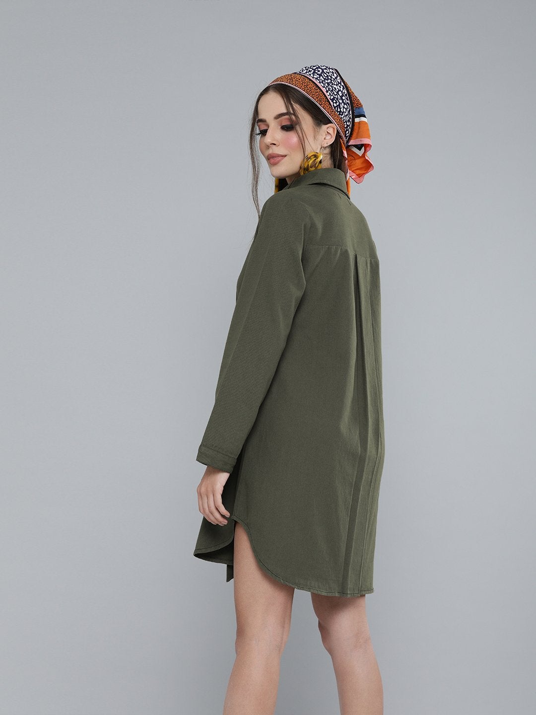 Women's Olive Shirt Dress - SASSAFRAS