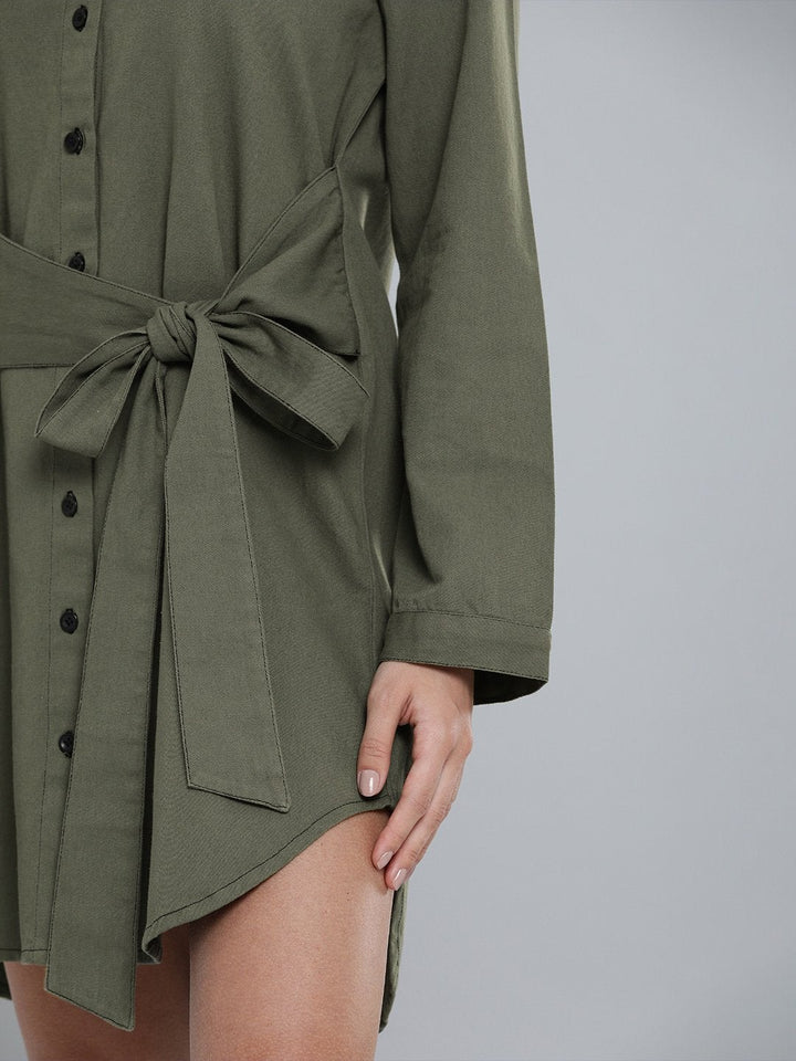 Women's Olive Shirt Dress - SASSAFRAS