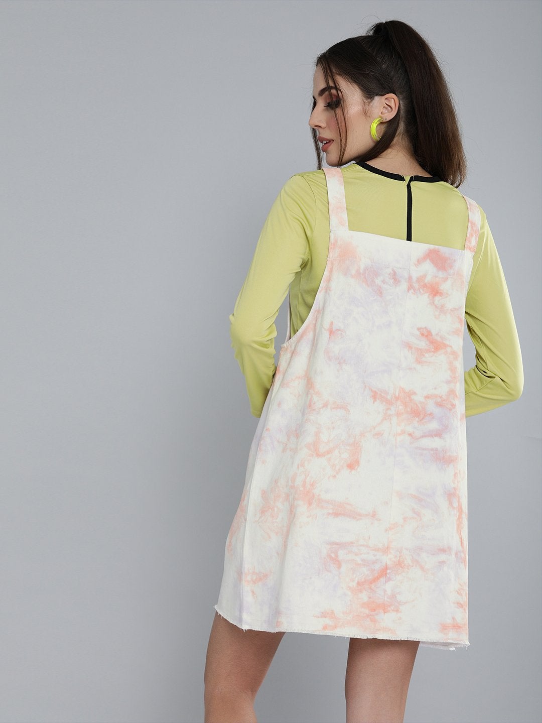 Women's Peach & Purple Tie-Dye Pinafore Dress - SASSAFRAS