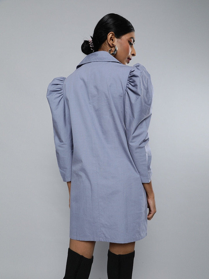 Women's Blue Poplin Belted Blazer Dress - SASSAFRAS