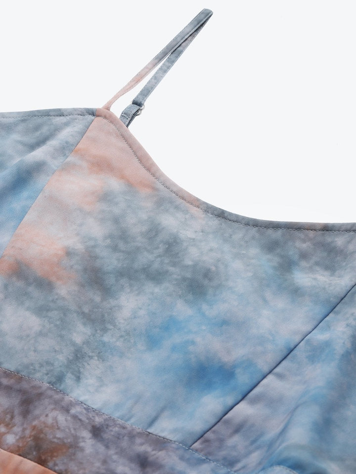 Women's Blue & Brown Tie-Dye Print Strappy Maxi - SASSAFRAS