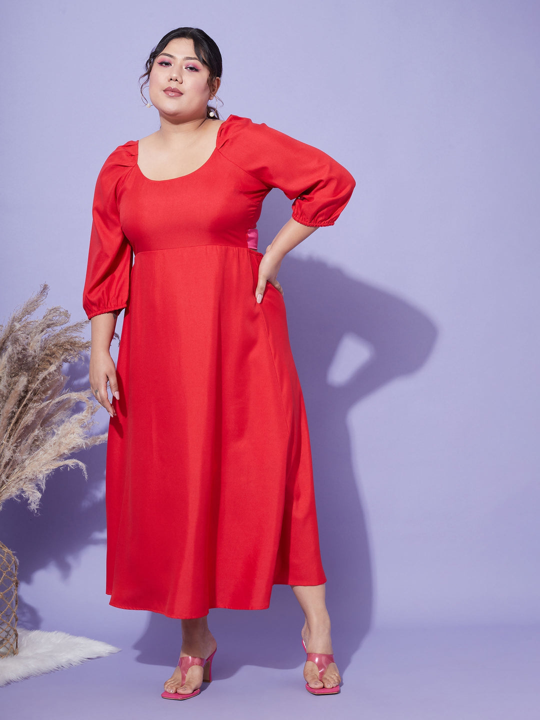 Women's Red Back Tie-Up Midi Dress - SASSAFRAS
