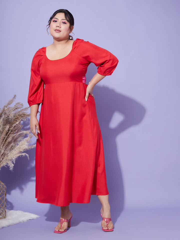 Women's Red Back Tie-Up Midi Dress - SASSAFRAS