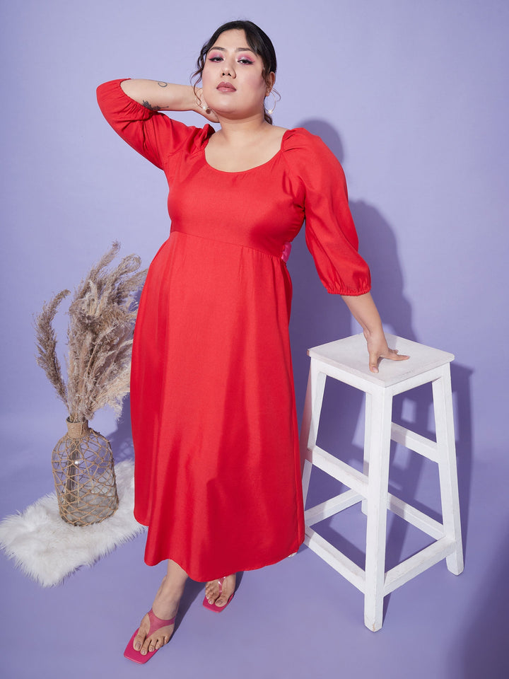 Women's Red Back Tie-Up Midi Dress - SASSAFRAS