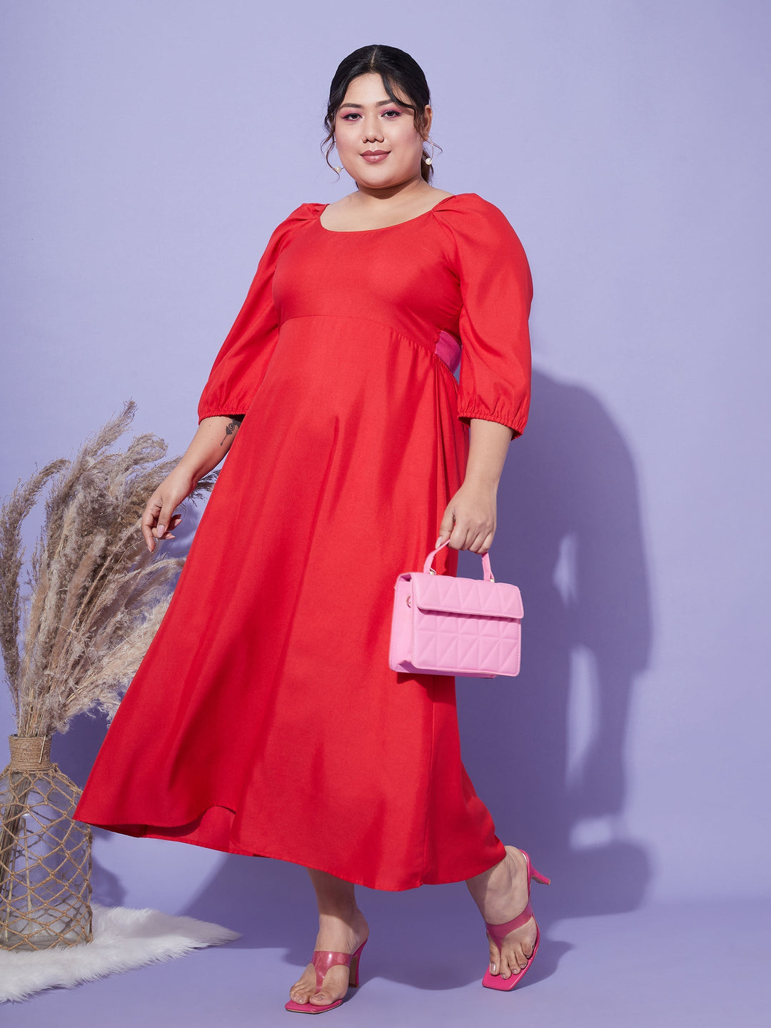Women's Red Back Tie-Up Midi Dress - SASSAFRAS