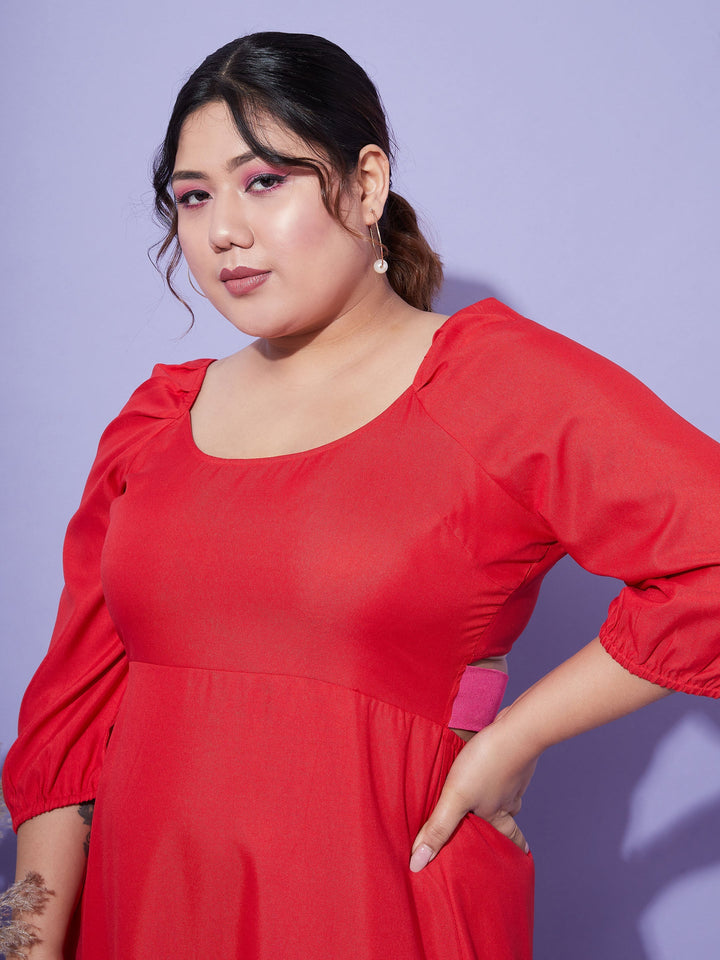 Women's Red Back Tie-Up Midi Dress - SASSAFRAS
