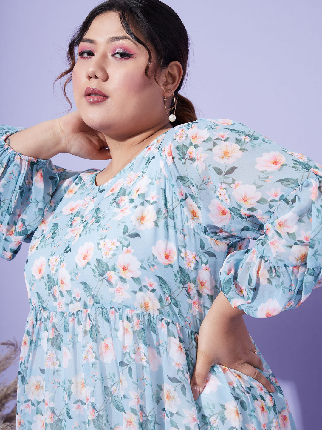 Women's Turquoise Blue Floral Tiered Dress - SASSAFRAS